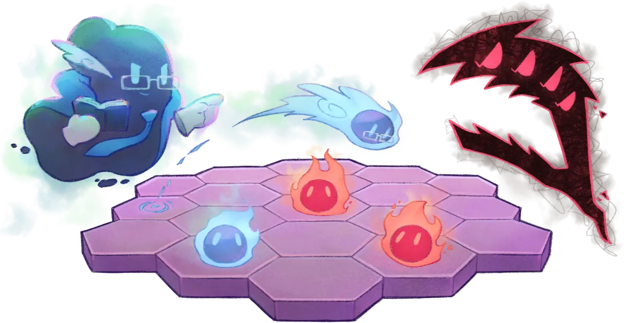 image of 2 ghosts summoning spirits on a hexagon board